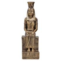 Estátua Imagem De Mulher Egípcia No Trono Decorativa Dourada