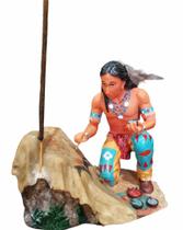 Estatua Índio Xamã Cacique Artes Rupestres Incensario Decor