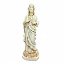 Estátua Jesus Cristo Fé e Amor de Resina Branca 29 cm Estátua Jesus Cristo Fé e Amor de Resina Branca 29 cm