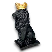 Estatua Leão Coroa 18Cm Decoração Luxo Juda Sala Escritorio Preto