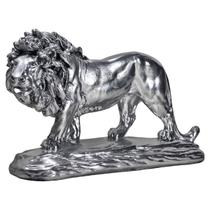 Estátua Leão Enfeite Na Base Luxo Animal Dourado/Prata/Preto - M3 Decoração