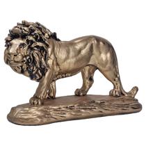 Estátua Leão Enfeite Na Base Luxo Animal Dourado/Prata/Preto