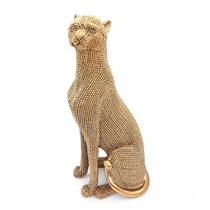 Estátua Leopardo Dourado Sentado Brilhante Detalhado 23 cm Estátua Leopardo Dourado Sentado Brilhante Detalhado 23 cm