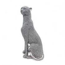 Estátua Leopardo Prata Brilhante Sentado Detalhado 23 cm Estátua Leopardo Prata Brilhante Sentado Detalhado 23 cm