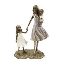 Estátua Mãe Com Casal De Filhos Decorativa Dourada 25X16Cm