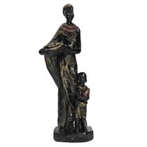 Estátua Mãe e Filho Escultura Africana Estatueta Decorativa