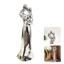 Estátua Mãe E Filho Prata Decorativa 23X8X9Cm Presente