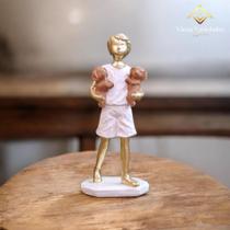Estátua Menino Com 2 Cachorrinhos Em Gesso 16 Cm Acabamento Impecável - AVB DECOR