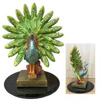 Estátua Pavão Resina +Base Esp Escultura Decoração Luxo Casa