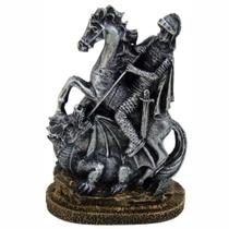 Estátua São Jorge com Cavalo e Dragão Decorativo cor prata. - Shop Everest