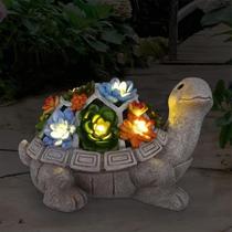 Estátua solar de jardim Nacome Turtle com suculenta e 7 luzes LED