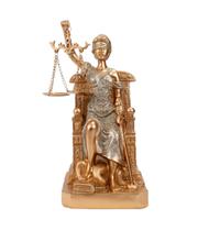 Estátua Thêmis Deusa Dama da Justiça Sentada Rosê 25,5 CM Enfeite Resina