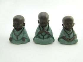 Estátua Trio Buda Mudra Preto E Verde Resina 12 Cm - Amém Decoração Religiosa