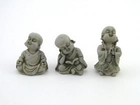Estátua Trio Mini Buda Japonês Cor Cimento Resina 8 Cm - Amém Decoração Religiosa