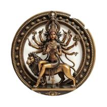 Estátua Vintage Dourada E Preta Da Deusa Hindu Durga Em Alumínio, Placa De Arte De Parede Com Leão,