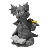 Estátua WBTY Dragon Reading Book Baby Dragon Resin Grey 15cm