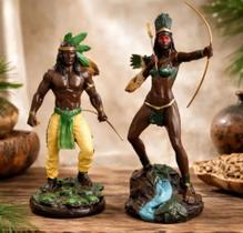 Estatua Xamã Casal De Índios Caboclos Em Resina Estatua Xamã Casal De Índios Caboclos Em Resina
