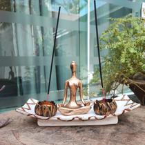 Estátua Yoga C Bandeja Retangular Curva 2 Incensários Resina Estátua Yoga C Bandeja Retangular Curva 2 Incensários Resina
