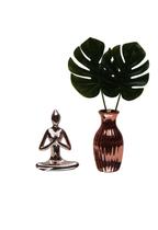 Estatua Yoga Meditação Rose + Vaso c/ Planta Costela de Adão