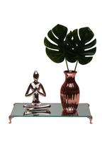 Estatua Yoga Meditação Rose + Vaso com Planta + Bandeja