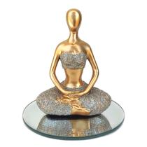 Estátua Yoga Posição Meditação Resina Espelho Decoração Luxo - IMPMC