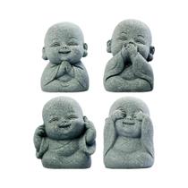 Estátuas De Buda Monge Pequeno E Fofo, 4 Peças, Ornamentos De Mesa Em Estilo Chinês, Figuras