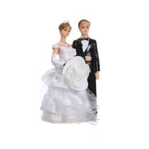 Estátuas de casamento em resina de noiva e noivo de 11 cm com flor Estátuas de casamento em resina de noiva e noivo de 11 cm com flor