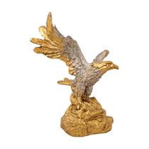 Estatueta Águia Decorativa Dourada Resina Enfeite de Mesa Sala Luxo