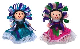 Estatueta ALKIMIA INC, bonecas de pano mexicanas feitas à mão, 18 cm, pacote com 2