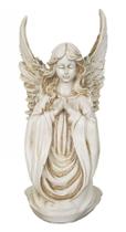 Estatueta Anjo Protetor Orando Cor Branco Envelhecido - Decore Casa
