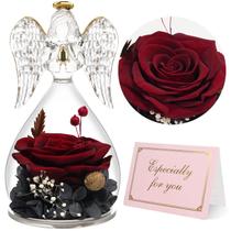 Estatueta Anjo Yamônico com Rosa Vermelha Preservada 13x8 cm