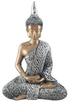 Estatueta Buda Hindu Médio Prateado Com Dourado