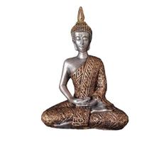 Estatueta Buda Hindu Medio Resina Prata Com Dourado - Hp Decor