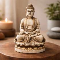 Estatueta Buda Tibetano Hindu Meditando Em Resina Premium ! Branco Ouro