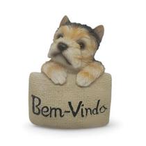 Estatueta Cachorrinho Yorkshire Plaquinha Bem-Vindo 7 cm