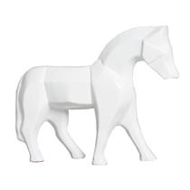 Estatueta Cavalo em Cerâmica Decorativo Home Branco Brilho