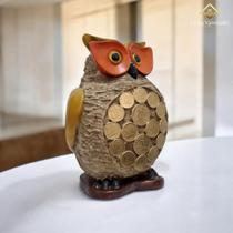 Estatueta Coruja Cofre Cofrinho Detalhes em Moedas Decoração Escritório AVB DECOR