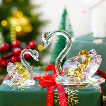 Estatueta Crystal Swan Paperweight H&D HYALINE & DORA, conjunto de 2
