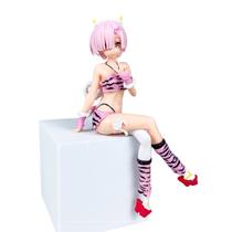 Estatueta de anime, menina de cabelo rosa, lingerie listrada de tigre, 17 cm