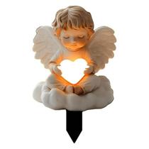 Estatueta de anjo com luz de coração, escultura em resina 3D de 20 cm ao ar livre Estatueta de anjo com luz de coração, escultura em resina 3D de 20 cm ao ar livre