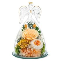 Estatueta de Anjo com Rosa Preservada TranquilBliss Champagne com LED