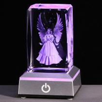 Estatueta de anjo guardião de cristal YWHL com base de luz colorida