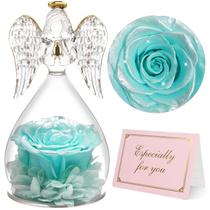 Estatueta de anjo iamônico com rosa real preservada 13x8 cm