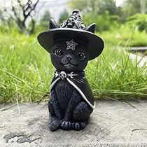 Estatueta De Gato Preto Pintada À Mão, Decoração De Bruxa, Ornamento De Mesa De Halloween, Fofo E Estatueta De Gato Preto Pintada À Mão, Decoração De Bruxa, Ornamento De Mesa De Halloween, Fofo E