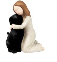 Estatueta de menina abraçando cachorro, escultura de resina de 10 cm, amante de animais