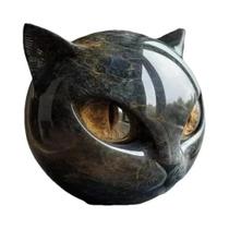 Estatueta De Resina Em Forma De Cabeça De Gato Com Textura De Mármore Preto, Pedra De Cura,