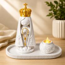 Estatueta Decoraçao Resa Nossa Senhora Aparecida Castiçal para vela LED E Base Estatueta Decoraçao Resa Nossa Senhora Aparecida Castiçal para vela LED E Base