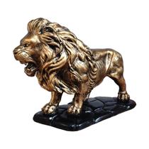 Estatueta Decorativa Leão Grande de Resina Dourado na Base