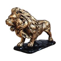 Estatueta Decorativa Leão Grande de Resina na Base - Dourado