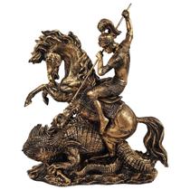 Estatueta Decorativa São Jorge Dragão Resina Dourado Escuro